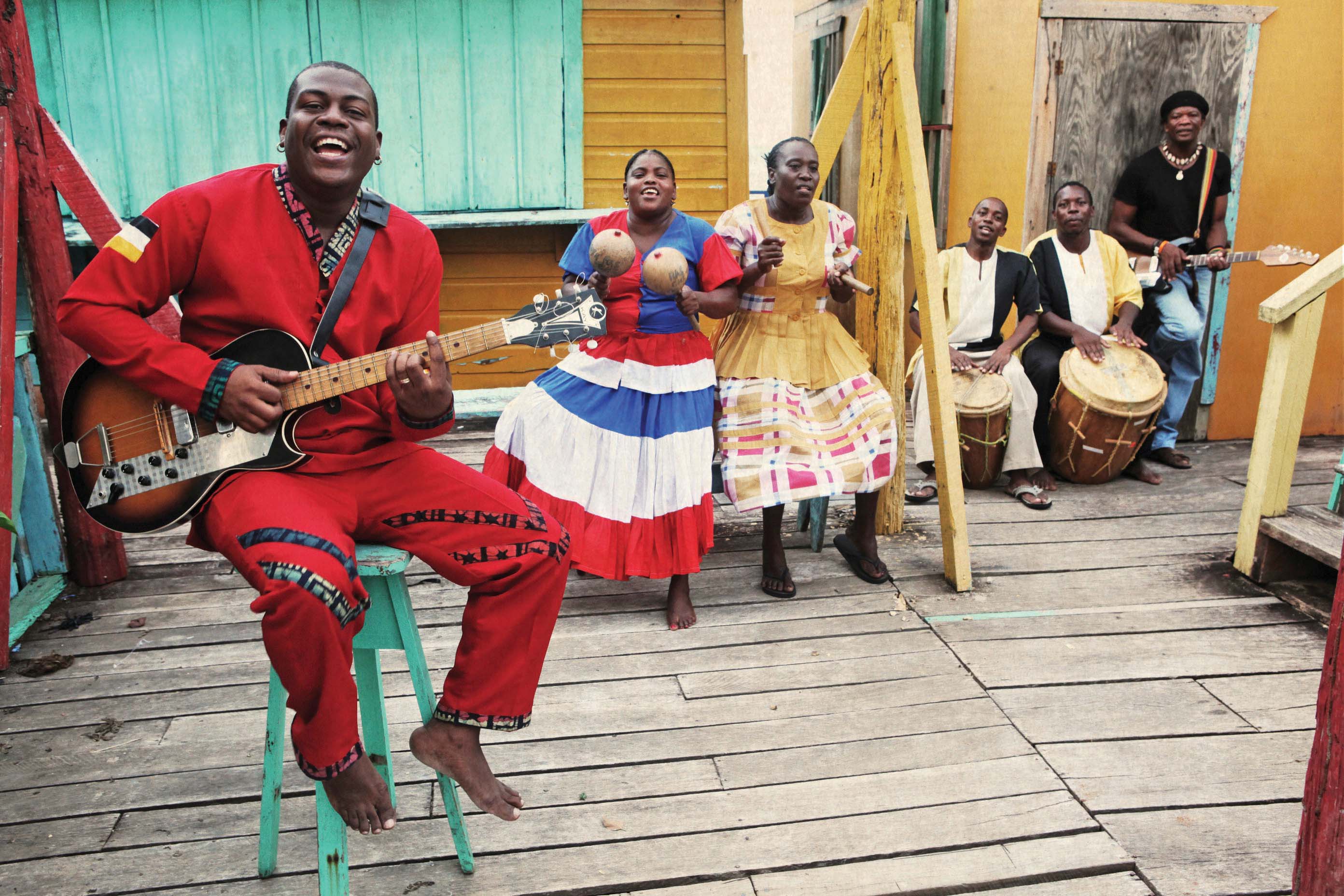 Belize musicians perform in colorful garb