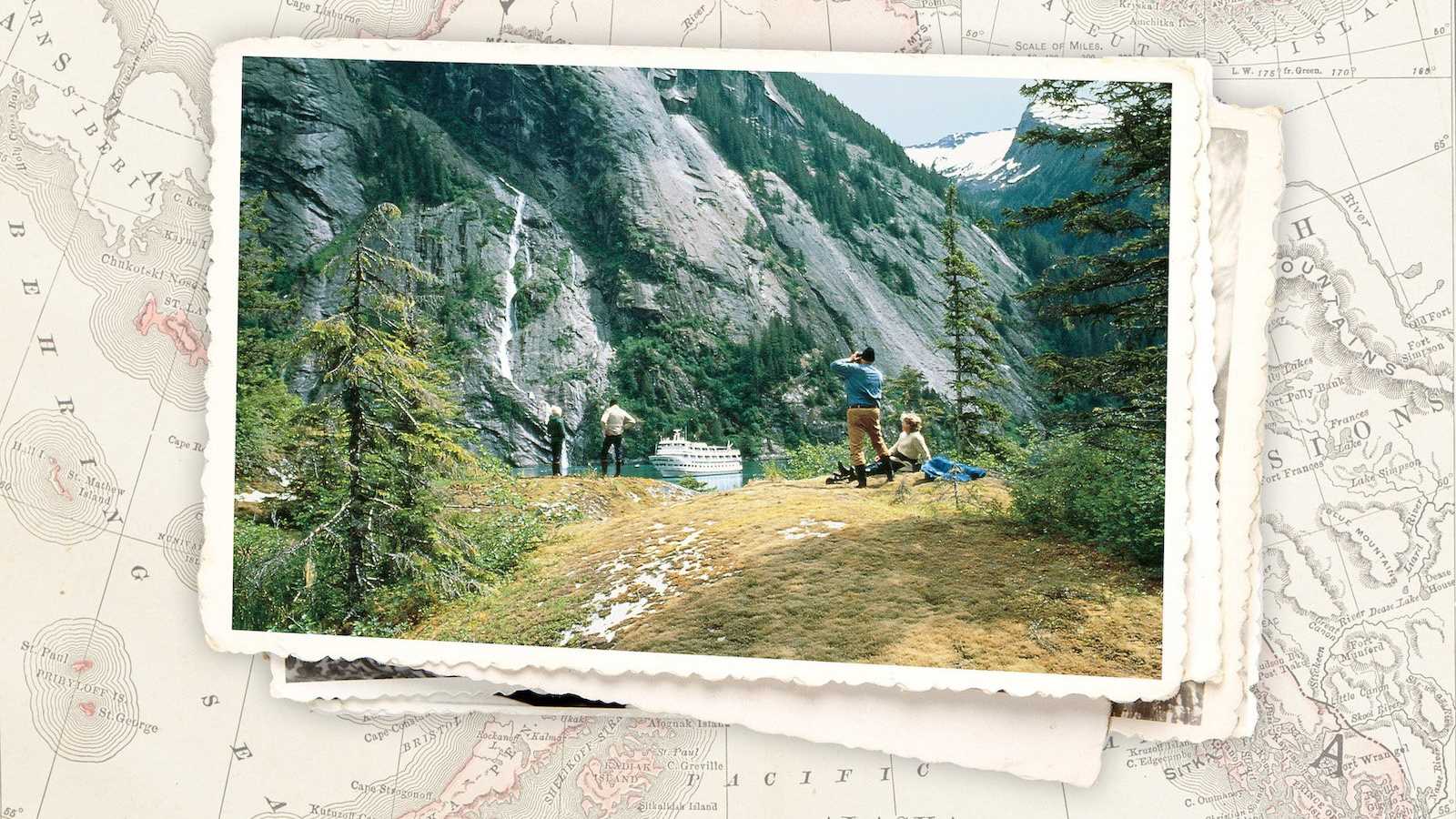 A vintage photo of guests exploring Alaska with Lindblad Explorations