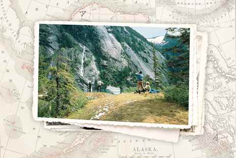 A vintage photo of guests exploring Alaska with Lindblad Explorations