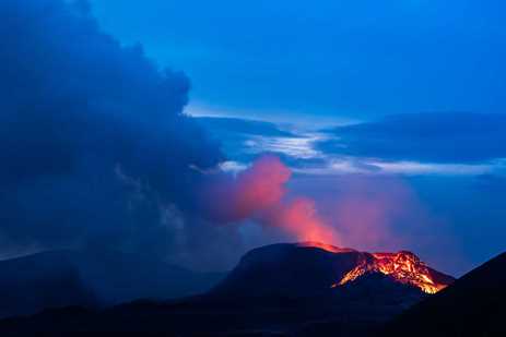 Clouds of smoke drifting above the Iceland volcano
